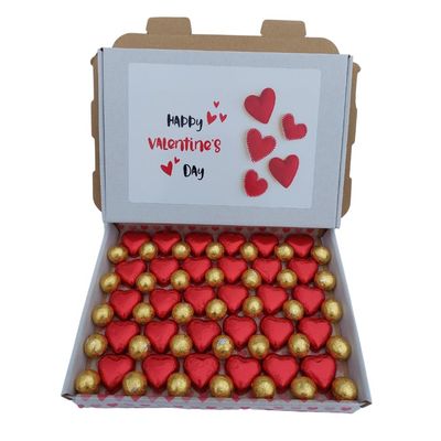 30 x Milk Chocolate Hearts and 35x solid milk chocolate balls for Valentine Chocolates and treats (30 Red Heart & 35 Golden Ball, Pack of 65)