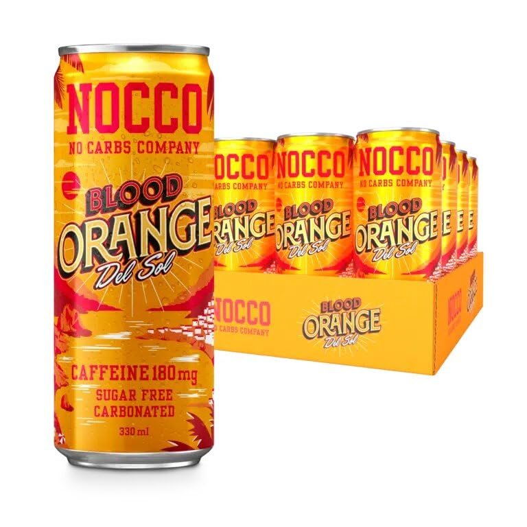 12 cans of NOCCO BCAA Drink | Juicy Melba Summer Edition 2023 | Buxtrade | 330ml | 105 mg caffeine (6 Cans, Blood Orange)