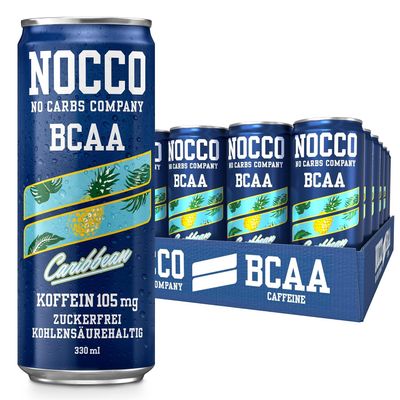 NOCCO BCAA energy drink pack of 24 - sugar-free, vegan energy drink with caffeine, vitamins and amino acids - Caribbean pineapple, 24 x 330ml incl. deposit (Caribbean)