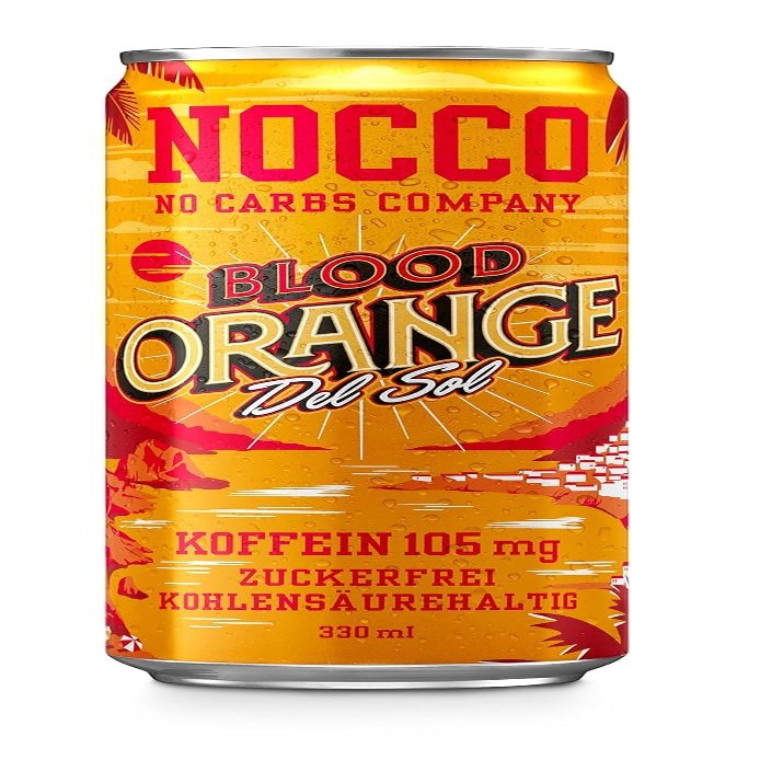NOCCO BCAA Blood Orange Del Sol, Pack of 12 Sugar-Free Energy Drink with 105 mg Caffeine & BCAAs (330 ml), Performance Drink, Carbonated Drink