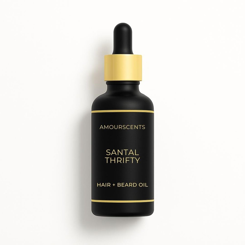 Santal 33 Hair + Beard Oil - Inspired Grooming Formula for Conditioning, Hydrating, Moisturising, Fresh And Healthy Soft Beard, 100% Alcohol & Vegan Free - Santal Thrifty (30ml)