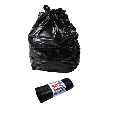 50 Heavy Duty Refuse Sacks, Kitchen Bin Liners, Large Bin Bags, Strong Leak Resistant Rubbish Bin liners, Dustbin Waste Bag Roll for Kitchen Home Office DIY Garden Waste, 70 Litres - Black