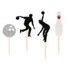 BoningNEW 24PCS Bowling Cupcake Topper for Birthday Party Wedding Baby Shower Party Outdoor Sports Theme Party Decorations Supplies PicksGlitter: Bowling Balls, Bowling Bottles, Playing Silhouettes) view 2