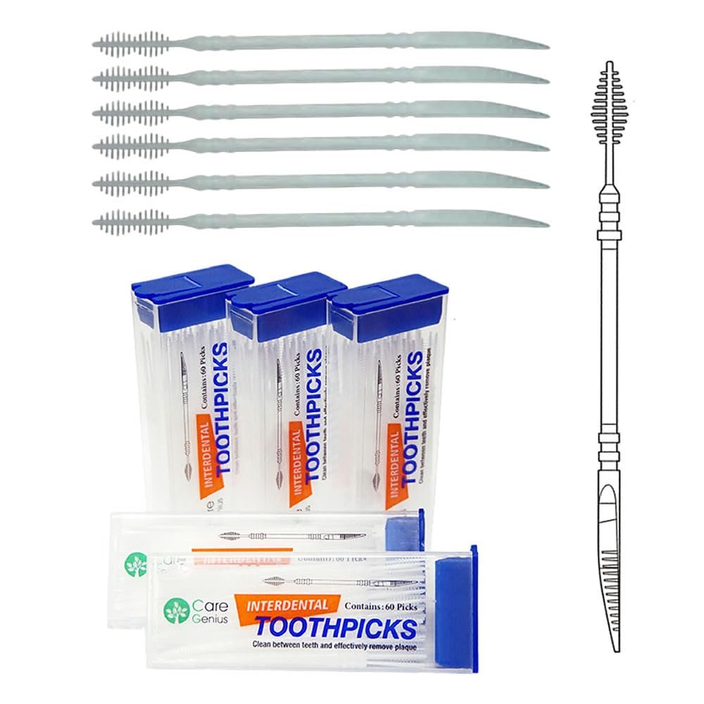 120 Dual-End Interdental Brushes | Double Action Dental Picks | Travel Case | Orthodontic Interdental Brush Toothpick Dental Tooth Flossing Brushes Teeth Brush Picks (120)