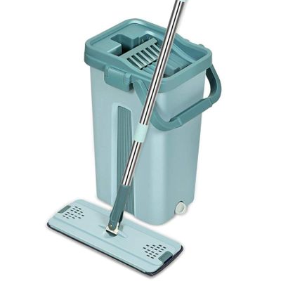 SinSed Green Spin Mop and Bucket Set: Efficient Flat Mop with Dirt Removal Squeegees for Bathroom and Tile Floors (Size: 40x27x23cm)