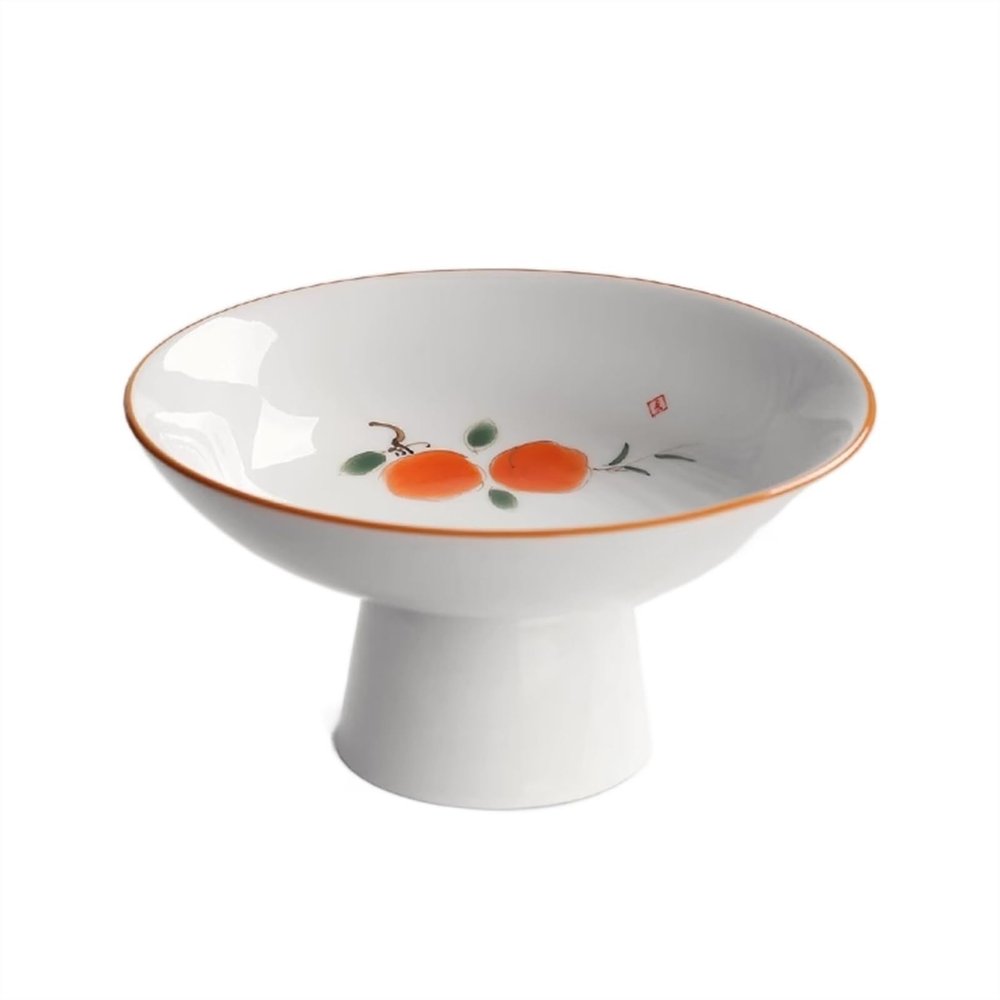 WAOCEO Fruit Bowls Chinese Hand-painted White Porcelain Tall Plate Household Ceramic Fruit Plate Fruit Plate Snacks Snack Plate Living Room Coffee Table Fruit Plate Fruit basket (Color : 09)
