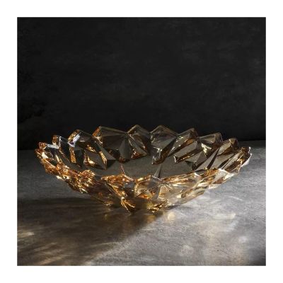 WAOCEO Fruit Bowls Fruit Plate Senior Fruit Plate Living Room Coffee Table Household High-grade Light Luxury Large Glass Fruit Plate Fashion Simple Fruit Plate Fruit basket (Color : Gold, Size : B)