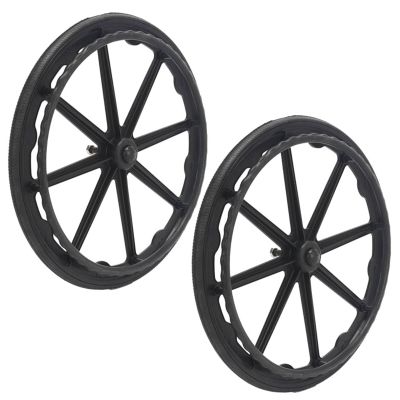 1 Pair 16/20/24 Inch Replacement Wheelchair Rear Wheels, Black Solid Anti-Slip Urethane Wheelchair Wheels Assembly with Bearings 15/32" (12 mm) and Handrim for Many Standard Wheelchairs Walkers (Size