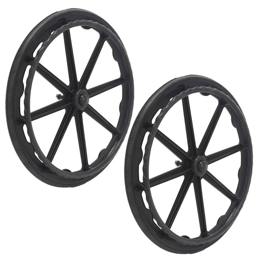 1 Pair 16/20/24 Inch Replacement Wheelchair Rear Wheels, Black Solid Anti-Slip Urethane Wheelchair Wheels Assembly with Bearings 15/32" (12 mm) and Handrim for Many Standard Wheelchairs Walkers (Size
