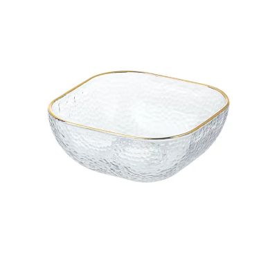 WAOCEO Fruit Bowls Fruit Plate Living Room Home Coffee Table Snack Plate Salad Plate Glass Fruit Plate Gold Edge Fruit Salad Plate Fruit basket (Color : B)