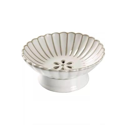 Fruit Bowls Vintage Ceramic Drainage Tray Living Room Household Tall Dried Fruit Tray Snack Fruit Tray Blue White Fruit Tray Fruit basket (Color : White, Size : L)