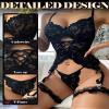ADSEXY Sexy Lingerie Sets for Women Lace Underwire Push Up Strappy Lingerie Set Mesh Matching Bra and Panty Sets, Black, Large view 2