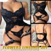 ADSEXY Sexy Lingerie Sets for Women Lace Underwire Push Up Strappy Lingerie Set Mesh Matching Bra and Panty Sets, Black, Large view 3