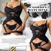ADSEXY Sexy Lingerie Sets for Women Lace Underwire Push Up Strappy Lingerie Set Mesh Matching Bra and Panty Sets, Black, Large view 4