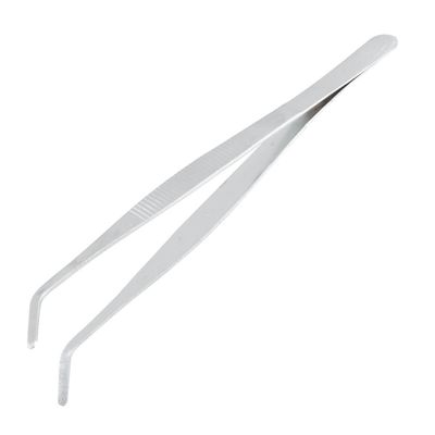 GROCKSTR 20cm Angled Slanted Tip Metal Curved Tweezer Silver Tone