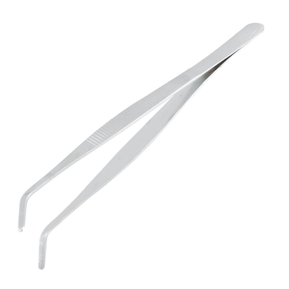 GROCKSTR 20cm Angled Slanted Tip Metal Curved Tweezer Silver Tone