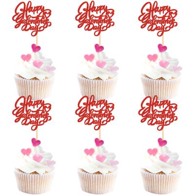 24 PCS Happy Galentines Day Cupcake Toppers,Glitter Sweet Love Valentine Cupcake Picks for Valentine's Day Theme Birthday Party Cake Decorations, Valentines Day Party Decorations Supplies