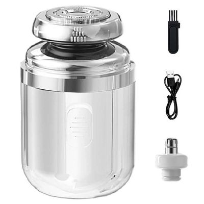 2 in 1 Capsule Mini Shaver for Men, Wireless Shaving Beard Nose Hair Trimmer, Washable Electric Shaver, Rechargeable Portable Razor (White)