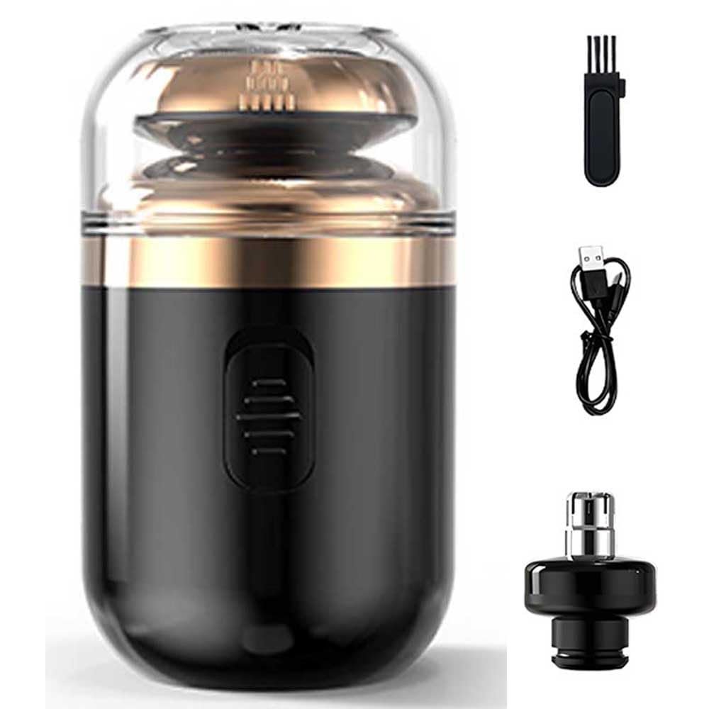 2 in 1 Capsule Mini Shaver for Men, Wireless Shaving Beard Nose Hair Trimmer, Washable Electric Shaver, Rechargeable Portable Razor (Black)