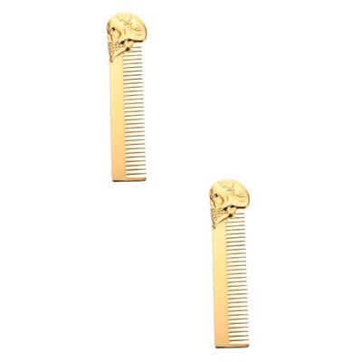 Angoily 2pcs Men Beard Comb Skull Design Pocket Hair Comb for Grooming Zinc Alloy Material Portable and Practical for Clean Beard Appearance