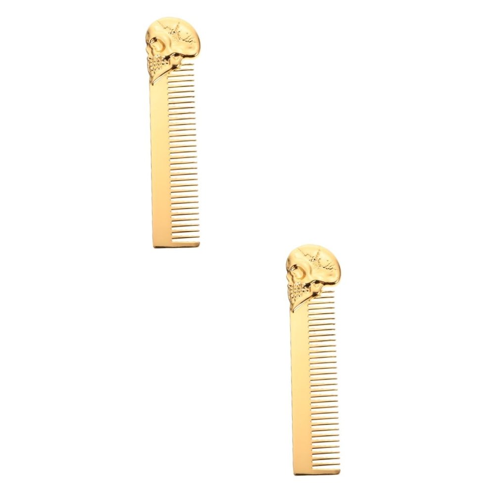 Angoily 2pcs Men Beard Comb Skull Design Pocket Hair Comb for Grooming Zinc Alloy Material Portable and Practical for Clean Beard Appearance