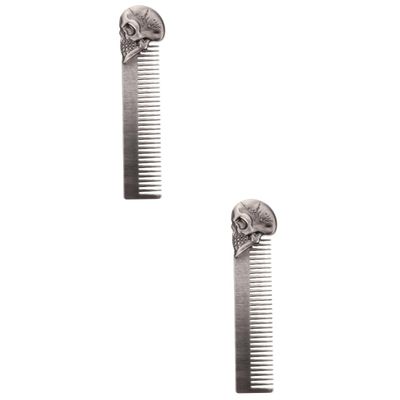 Angoily 2pcs Portable Skull Design Beard Comb Dual-sided Zinc Alloy Hairdressing Tool for Men Ergonomic Travel-friendly Irritation for Grooming and Styling Beards