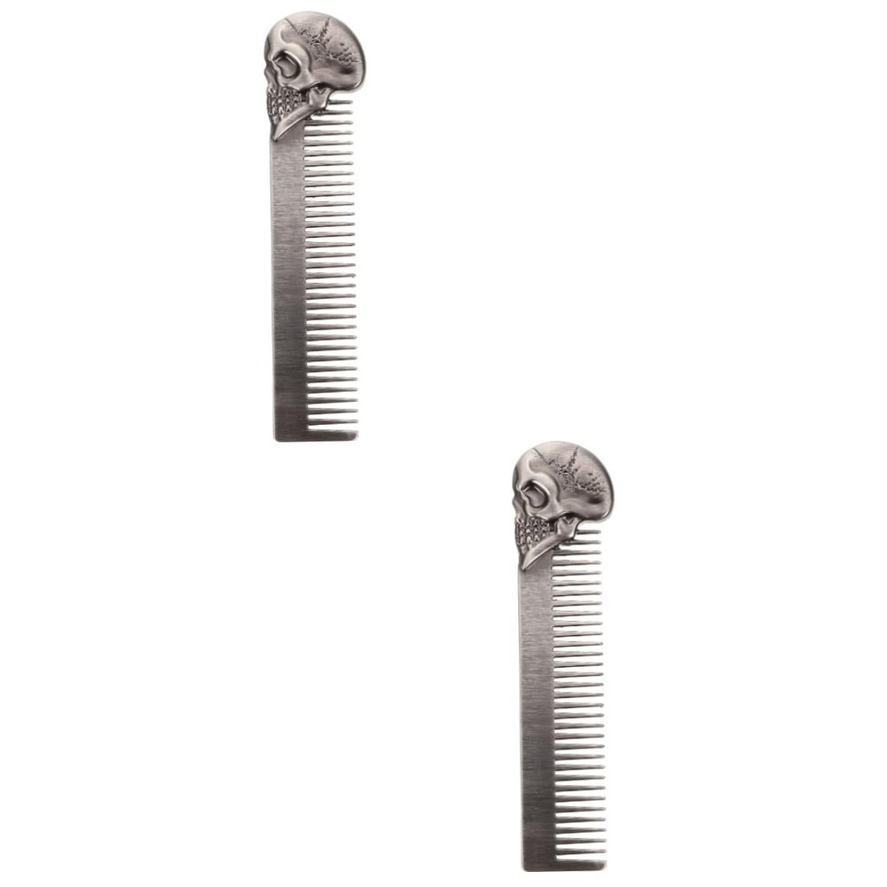 Angoily 2pcs Portable Skull Design Beard Comb Dual-sided Zinc Alloy Hairdressing Tool for Men Ergonomic Travel-friendly Irritation for Grooming and Styling Beards
