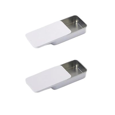 2Pcs Dental Floss Portable Case, Metal Rectangular Sliding Floss Boxes Small Tins with Lids for Travel, Portable Travel Floss Box, Convenient Dental Floss Dispenser 3.15 x 1.96 x 0.54 in (White)