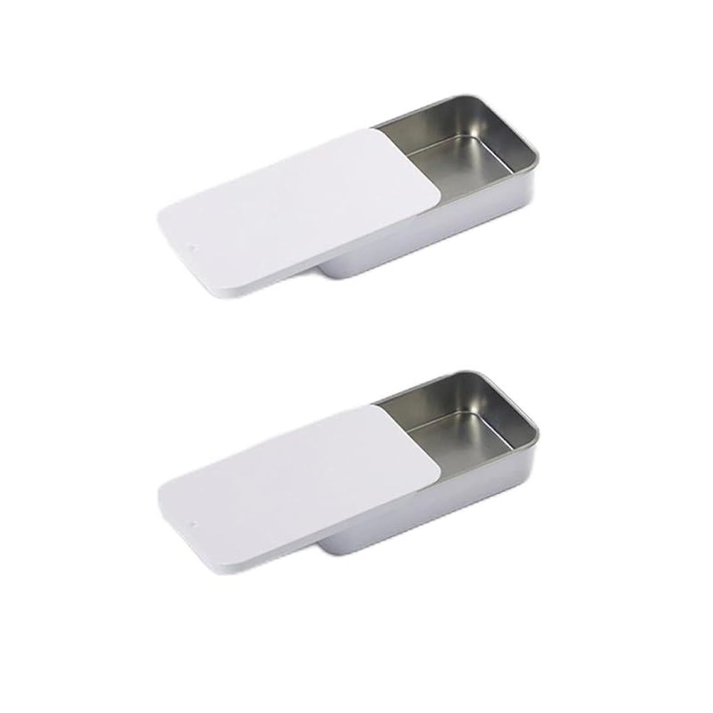 2Pcs Dental Floss Portable Case, Metal Rectangular Sliding Floss Boxes Small Tins with Lids for Travel, Portable Travel Floss Box, Convenient Dental Floss Dispenser 3.15 x 1.96 x 0.54 in (White)
