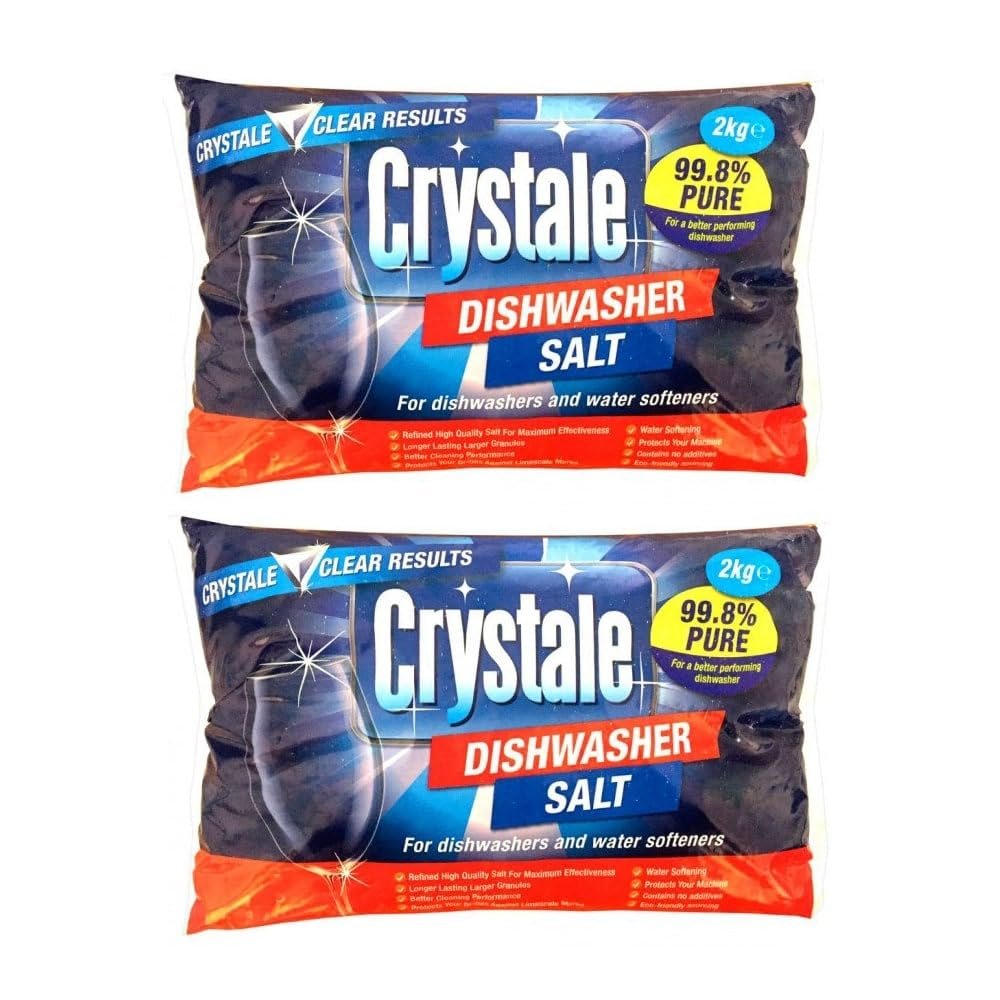 Crystale 2 x 2kg Dishwasher Salt With Welari Thank You Card Limescale Cleaner Kitchen Household Watermarks Remover (4kg)