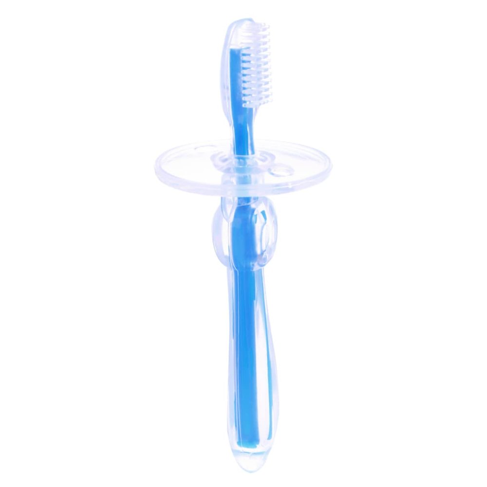Gatuida Silicone Baby Toothbrush for Infants, Blue Soft Infant Oral Brush with Training Function, Food-Grade Safe Silicone Toothbrush for Baby Gum Care and Teething Assistance