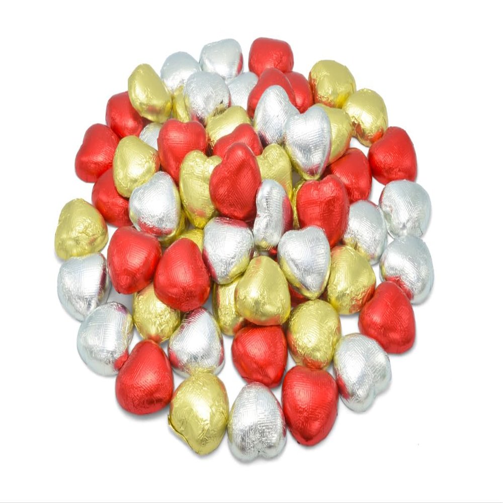 Wyeland Confectionery Gold, Red, and Silver Luxury Milk Chocolate Hearts Foil-Wrapped - Pack of 30 - For Wedding Favours and Mothers Day