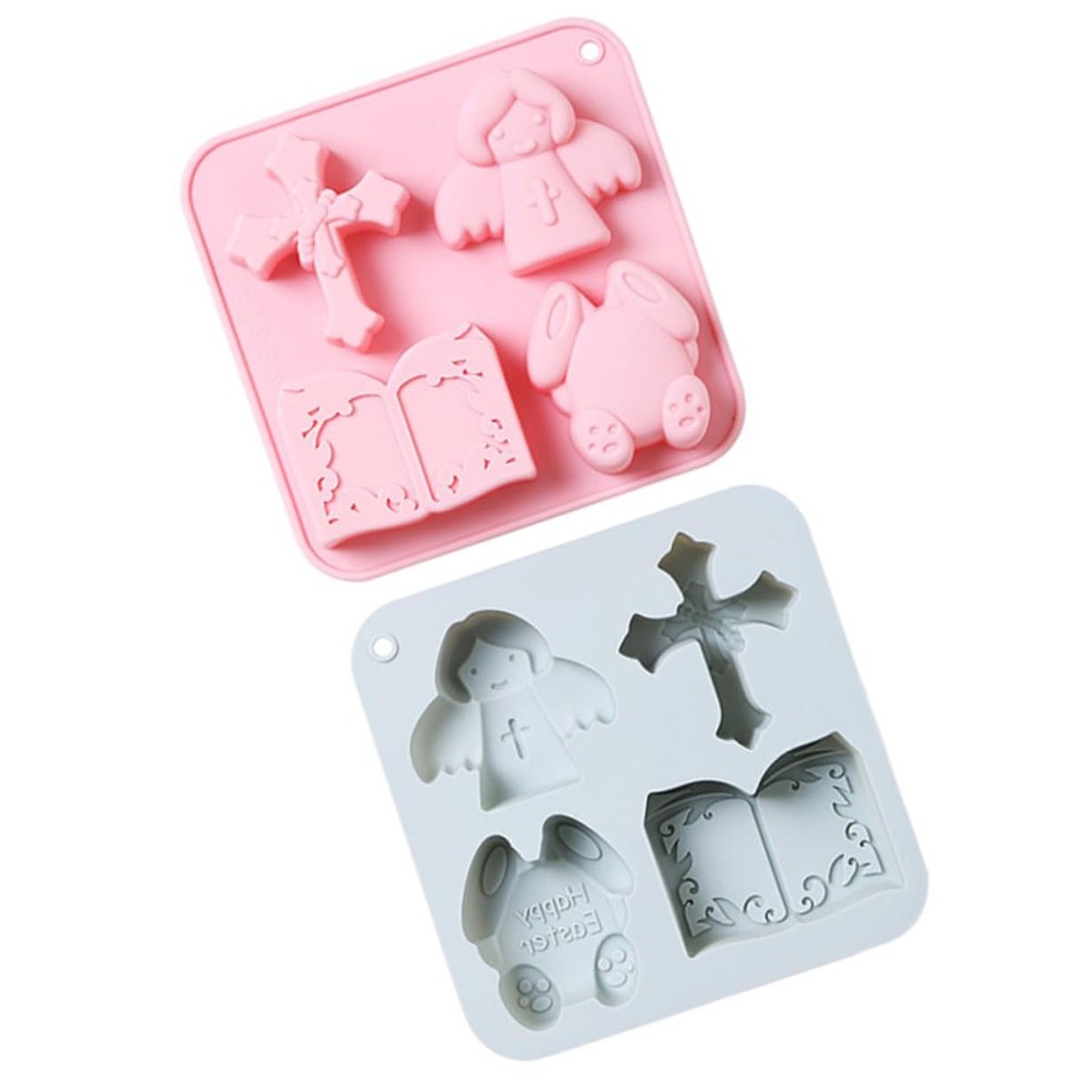Alipis 2pcs Angel Easter Cross Silicone Bible Rabbit Mold Non-Stick Cake Mould for Boys and Girls