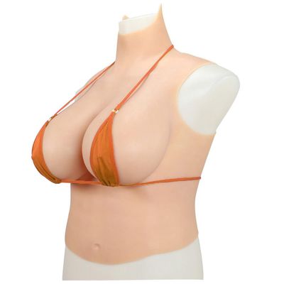 WASHLA Half Body Silicone Breastplate High Collar Artificial Fake Breasts Realistic B-H Cup Breast Form for Transgender Cosplay(Size:C Cup,Color:Color 3)