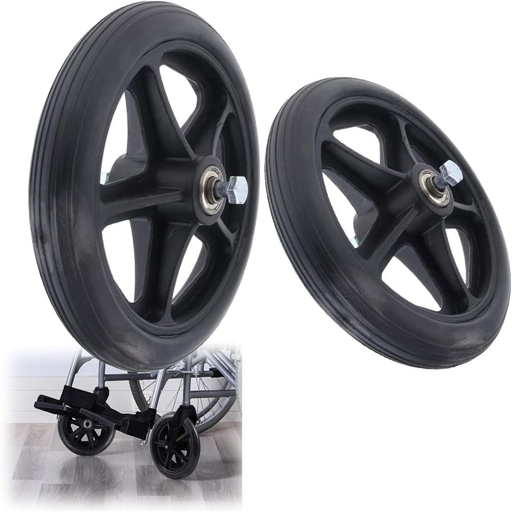 2 Pcs Wheelchair Caster Wheel, Manual Wheelchairs Front Wheels 6" 7" 8" Solid Hard Rubber Tire, Silence,Anti-wear & Non-Slip, Easy to Install for Wheelchairs, Rollators, Walkers
