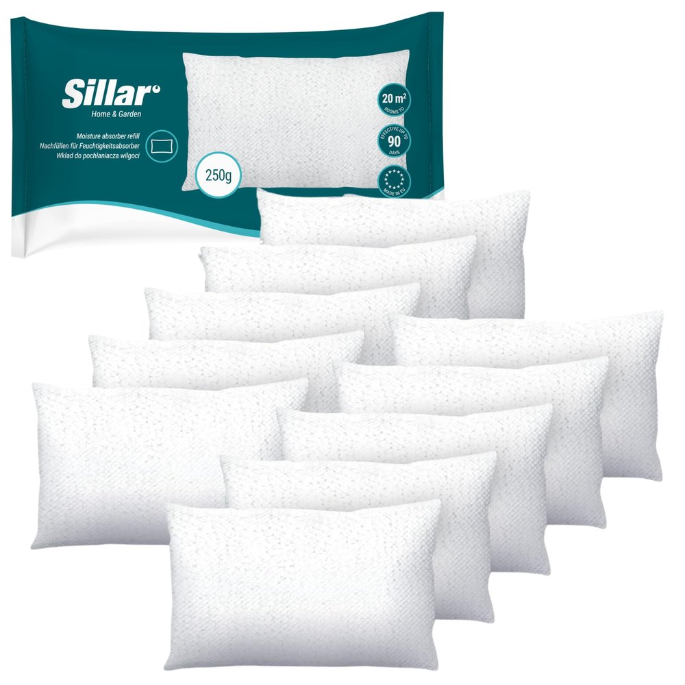 Sillar 10 Pieces Moisture Absorber Refill Bag 250 g, Works effectively in rooms up to 20m2 | Remover Condensation Moisture, Damp in Home Kitchen Wardrobe Caravan Garage Bathroom