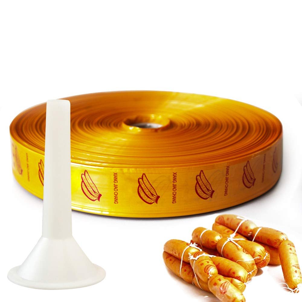 Sausage Casings Skins,Sausage Dried Sausage Skin,Sausage Hot Dog Casing Shell,Plastic Sausage Casings Skins, Food Grade Inedible Chorizo Salami Casings45/50/55/85/100/120mm,Give a Funnel (C 50mm)