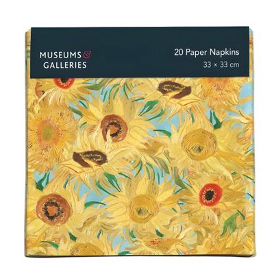 Pack of 20 Paper Serviette Napkins - Sunflowers Design by Vincent Van Gogh - Disposable Tableware