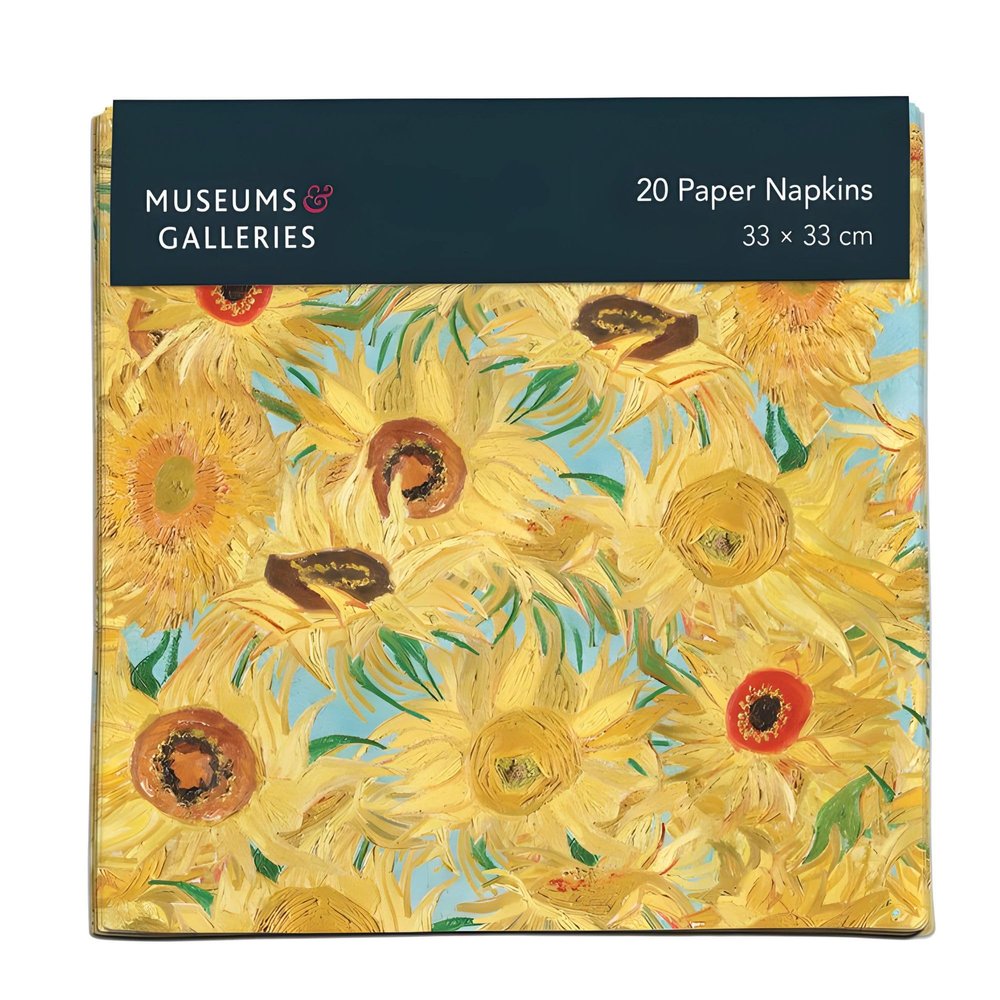 Pack of 20 Paper Serviette Napkins - Sunflowers Design by Vincent Van Gogh - Disposable Tableware