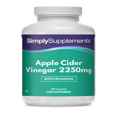 Apple Cider Vinegar 2250mg with Chromium Capsules | Supports Normal Macronutrient Metabolism & Blood Glucose Levels | Suitable for Vegans & Vegetarians | 180 Capsules = 2 Months Supply