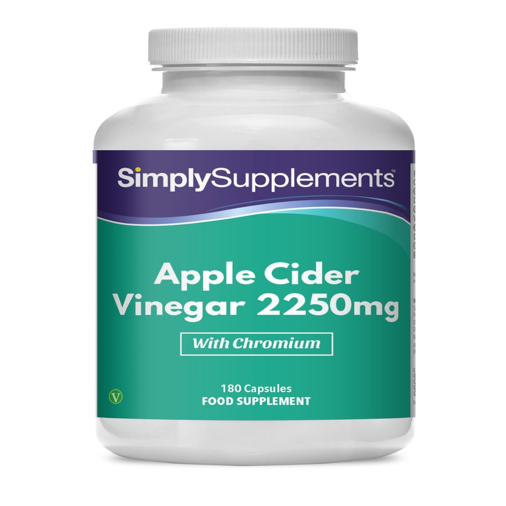 Apple Cider Vinegar 2250mg with Chromium Capsules | Supports Normal Macronutrient Metabolism & Blood Glucose Levels | Suitable for Vegans & Vegetarians | 180 Capsules = 2 Months Supply