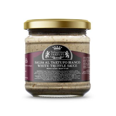 Valnerina Tartufi Sauce White | Cream based on White, Bianchetto, Porcini Mushrooms, Grana Padano Cheese | Jar 160 gr.