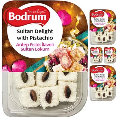 Bodrum Sultan Turkish Delight with Pistachio Turkish Delight 200 gram x 5 Pieces