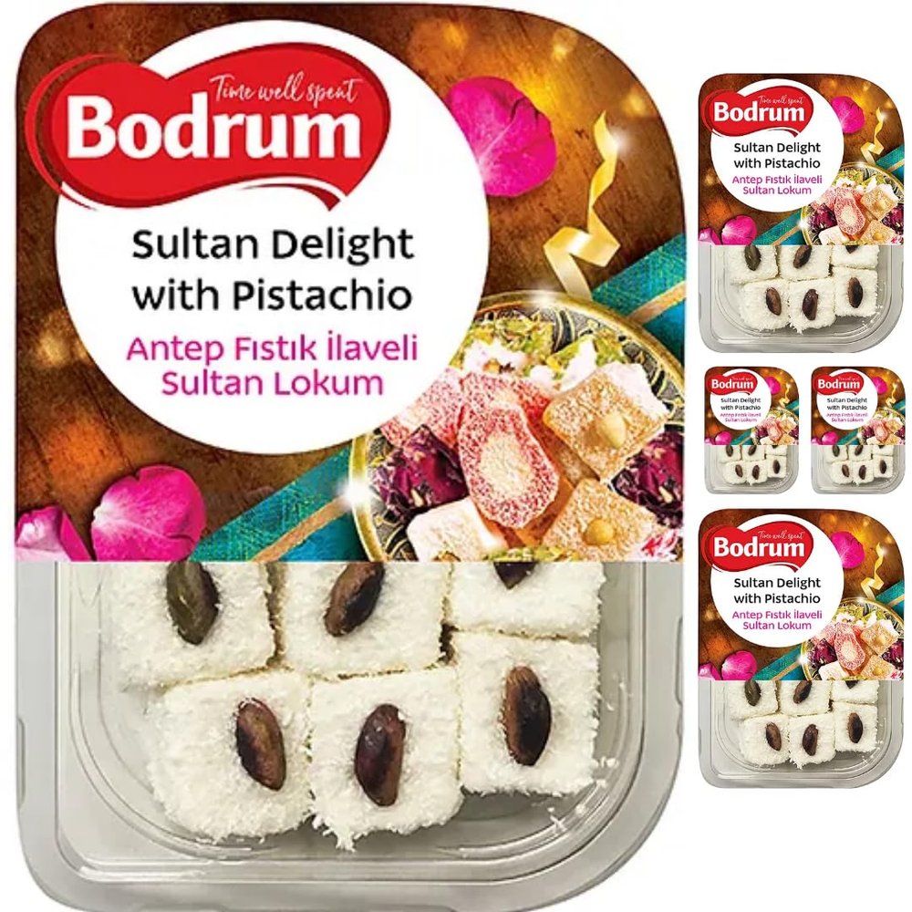 Bodrum Sultan Turkish Delight with Pistachio Turkish Delight 200 gram x 5 Pieces