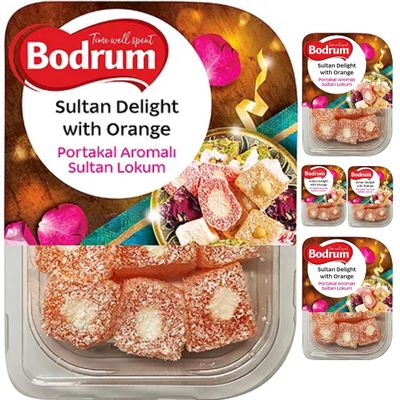 Bodrum Sultan Turkish Delight with Orange Turkish Delight 200 gram x 5 Pieces