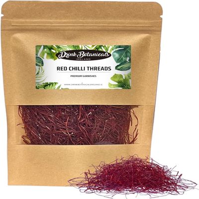 Drink Botanicals Ireland Red Chilli Threads | 100% Natural | Super Hot | Garnish For Cocktails, Spicy Dried Chili Margaritas, Cooking, Sauces, Baking | Pure All Red | Long Thread | 25 Grams | 0.88 Oz