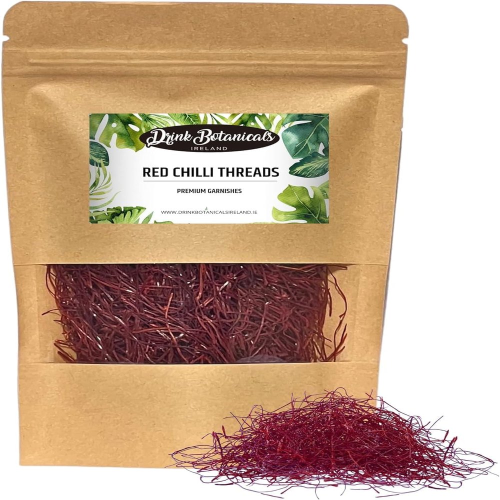 Drink Botanicals Ireland Red Chilli Threads | 100% Natural | Super Hot | Garnish For Cocktails, Spicy Dried Chili Margaritas, Cooking, Sauces, Baking | Pure All Red | Long Thread | 25 Grams | 0.88 Oz