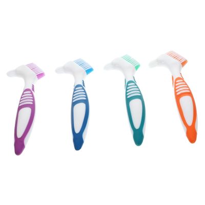 Beaupretty 4pcs Cleaning Brush Double Sided Ergonomic Handle Toothbrushes for False Teeth Oral Care Tools Assorted Colours