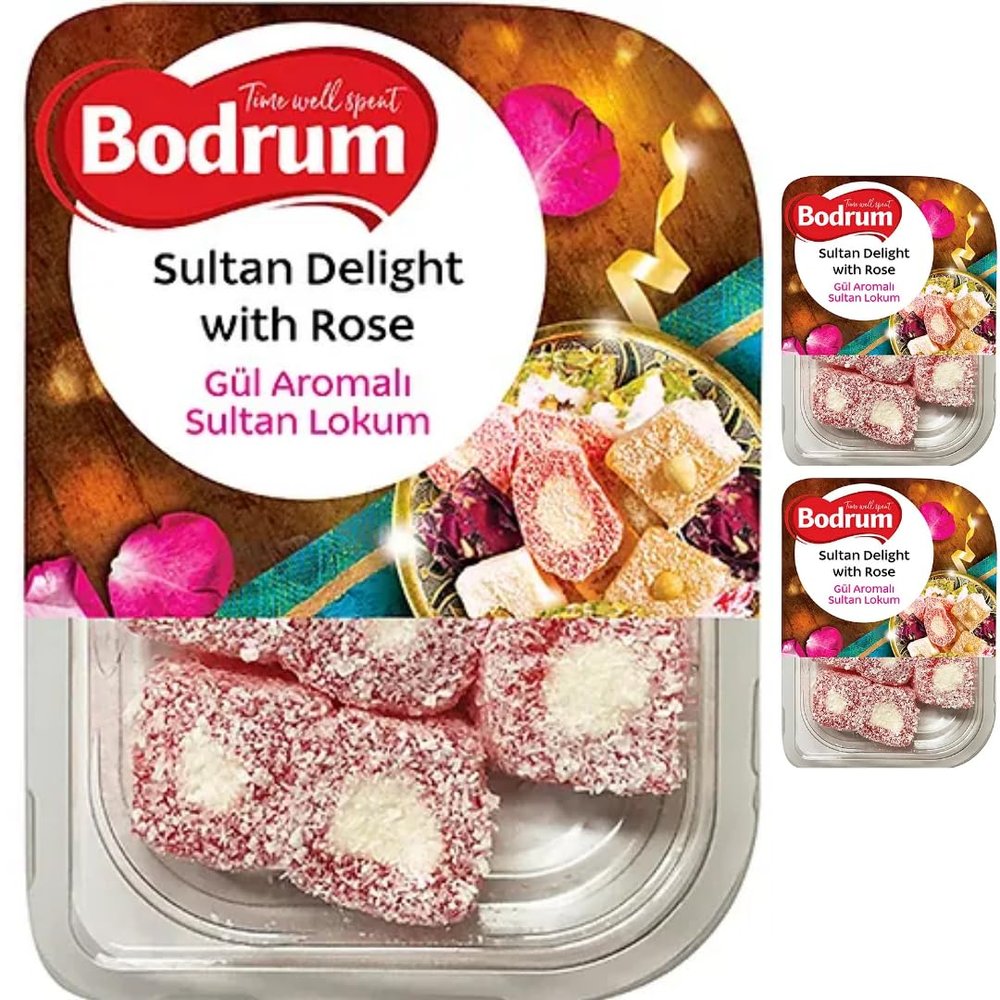 Bodrum Sultan Turkish Delight with Rose Turkish Delight 200 gram x 3 Pieces