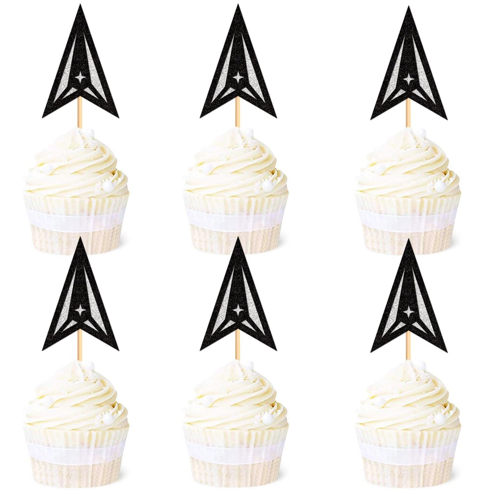 Ercadio 24 Pack Military Emblem Cupcake Toppers Silver Black Air Force Cupcake Picks Army Navy Cake Toppers Air Force Emblem Theme Retirement Birthday Party Cake Decorations Supplies